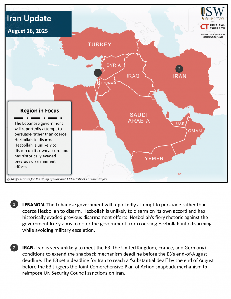 Iran Update, August 26, 2025