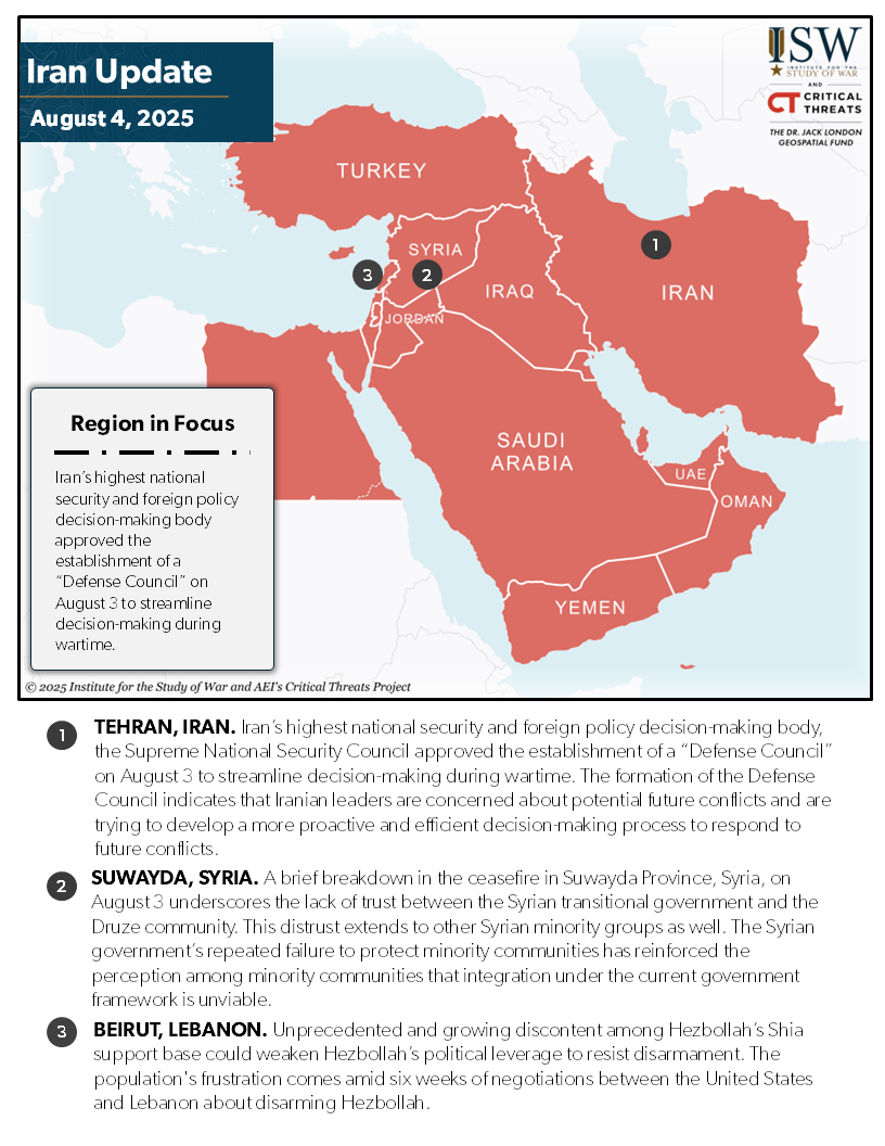 Iran Update, August 4, 2025